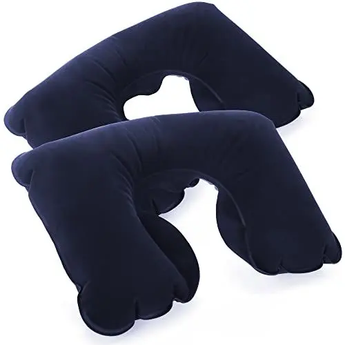 Produktbild: com-four® 2X Aufblasbares Nackenstützkissen - praktisches Nackenhörnchen zum Aufpusten - ideales Reise Kissen für unterwegs (2 Stück - blau)