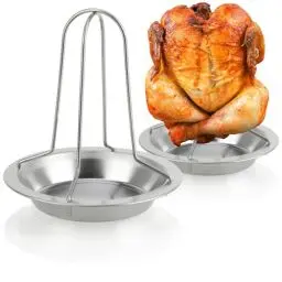 Produktbild: com-four® 2X Hähnchengrill - BBQ Hähnchenbräter für Grillhähnchen - Geflügelhalter zum Garen von Broiler - Brathähnchenhalter mit Auffangschale für den Ofen (02 Stück - Hähnchengrill)