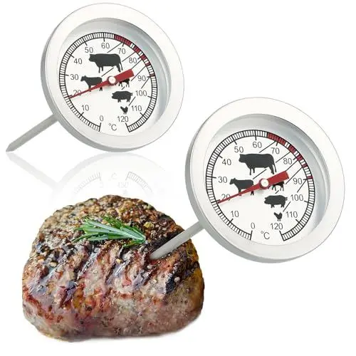 Produktbild: com-four® 2x Bratenthermometer aus Edelstahl - analoges Fleischthermometer bis 120 °C - Grillthermometer - Fleischnadel - 10 cm (002 Stück)