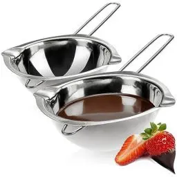 Produktbild: com-four® 2x Wasserbad-Schmelztopf - Schmelzschale mit 2 Ausgüssen - Langlebige Wasserbad-Schmelzschüssel - Rostfreier Edelstahl (2 Stück - 260ml)