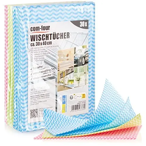 Produktbild: com-four® 30x Wischtuch - Wiederverwendbare Reinigungstücher für Küche, Bad und Haushalt - Mehrzweck-Lappen in 3 Farben - waschbares Putztuch (030 Blatt - 30x40cm - 3 Farben)