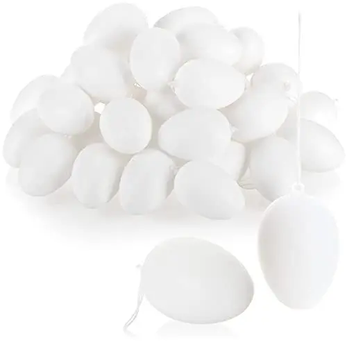 Produktbild: com-four® 36x Weiße Deko-Ostereier aus Kunststoff - Plastikeier zum Anmalen und Aufhängen - Kunststoffeier für die Dekoration zu Ostern
