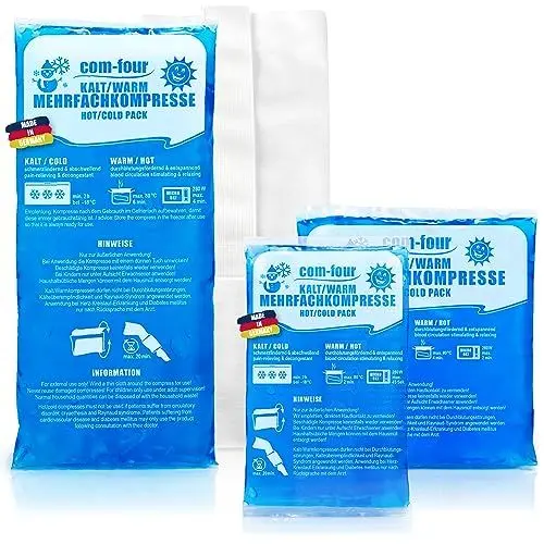 Produktbild: com-four® 3X Mehrfach-Kompresse in 3 verschiedenen Größen mit Vlies-Hülle, Warm & Kaltkompressen - Sparpack Kühlpads, Kühlpacks - mikrowellengeeignet - Made in Germany (3 Stück)