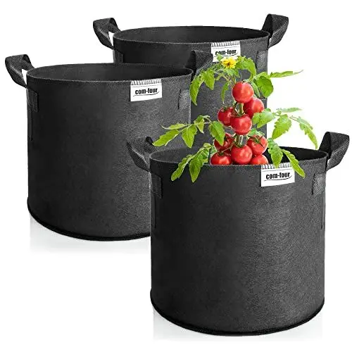 Produktbild: com-four® 3X Pflanzsack je 60 L für Kartoffeln - Tomaten-Kübel mit Griffen - Pflanztasche - Pflanztopf Tomaten - Pflanzenschutzsack (60 L - 3 Stück)