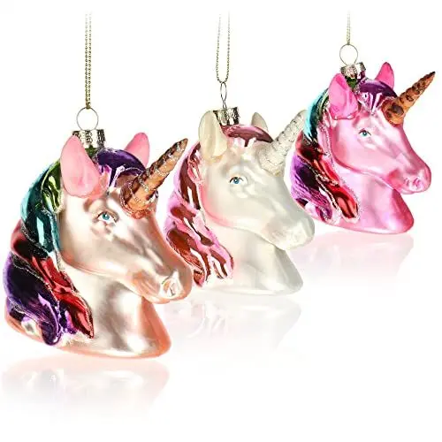 Produktbild: com-four® 3X Premium Christbaumschmuck - Deko-Einhorn aus echtem Glas - besondere Baumkugeln als Weihnachtsdeko - spezielle Weihnachtsbaumanhänger (Einhorn - 3 Stück)