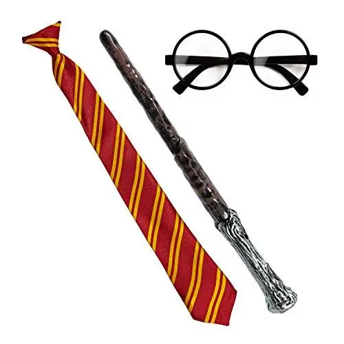 Produktbild: com-four® 3-teiliges Zauberer Zubehör Kostüm Set aus Brille, Krawatte und Zauberstab zum Fasching, Karneval und Halloween (03 Stück - Brille.Zauberstab.Kravatte)