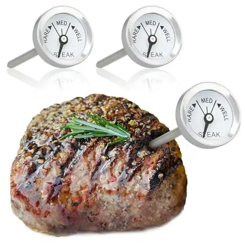 Produktbild: com-four® 3x Bratenthermometer aus rostfreiem Edelstahl - analoges Fleischthermometer - Grillthermometer - Fleischnadel - 7 cm (03 Stück - klein)