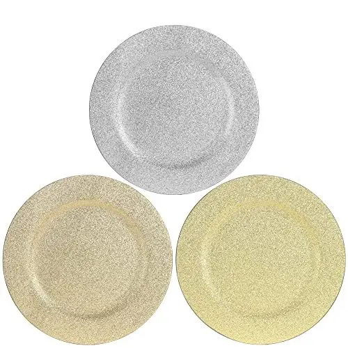 Produktbild: com-four® 3x Platzteller - glitzernde wiederverwendbare Unterteller als Tischdekoration - Dekoteller für Hochzeit, Familienfeier oder Weihnachten - Ø 33 cm
