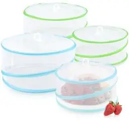 Produktbild: com-four® 4x Fliegen Abdeckhauben Pop-Up - Abdeckhauben für Lebensmittel - faltbare Speiseschirme in zwei Größen - Insektenschutz - Netzhaube für Obst und Kuchen (4 Stück - weiß/blau/grün)
