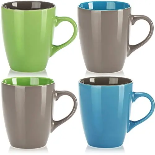 Produktbild: com-four® 4x Kaffeetassen aus Keramik - Kaffeepott für Kalt- und Heißgetränke - Kaffee-Becher in modernem Design - farbige Henkeltasse - Trinkbecher 300 ml (.4x - blau/grün/grau)