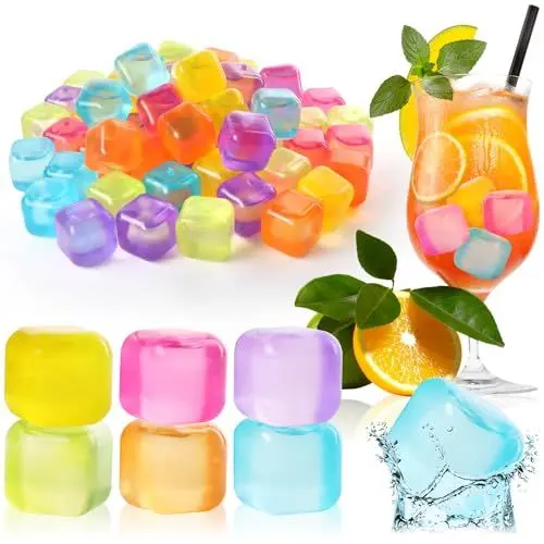 Produktbild: com-four® 60x wiederverwendbare Eiswürfel in tollen Farben, Party-Eiswürfel zum Kühlen von Getränken (060 Stück - Würfel)