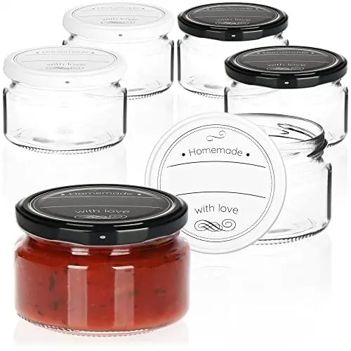 Produktbild: com-four® 6x Einmachgläser mit Schraub-Deckel Homemade with love in schwarz und weiß - TO Ø 82 mm - bis zu ca. 250 ml