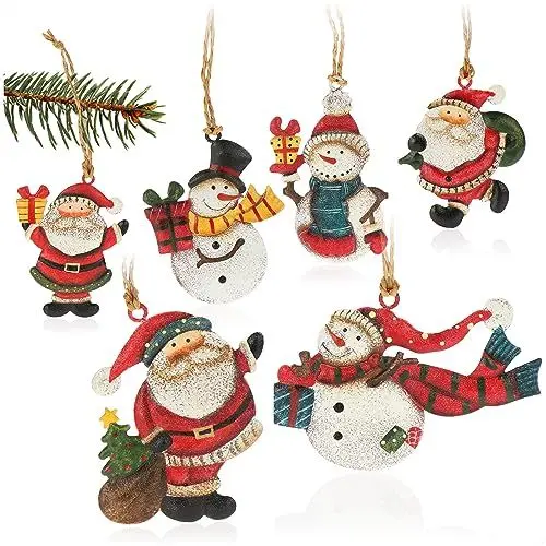 Produktbild: COM-FOUR® 6X Metallanhänger für den Weihnachtsbaum - Christbaumschmuck aus Metall - Weihnachtsdeko mit Schneemann und Weihnachtsmann (6 Stück - Santa + Schneemann - klein)