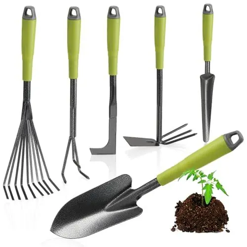 Produktbild: com-four® 6-teiliges Garten-Werkzeug-Set - Gartenset mit Doppelhacke, Kleingrubber, Fugenkratzer, Handrechen, Blumenkelle - Gartenwerkzeug für Pflanzen und Gartenarbeit (6-teiliges Gartenset)