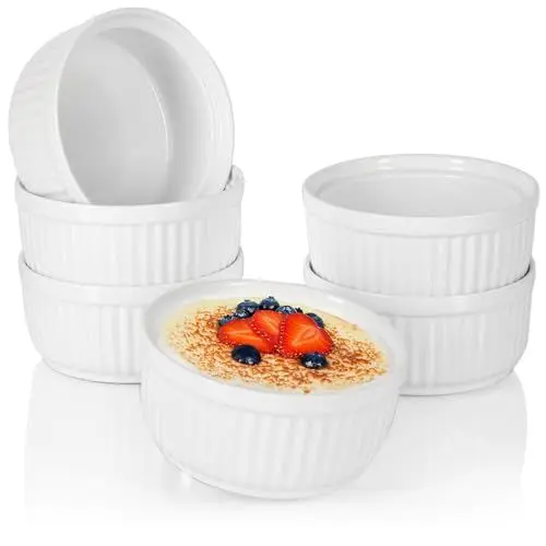 Produktbild: com-four® 6x Souffléfförmchen Ø 11 cm - je 270 ml - Ragout Fin Schalen aus Keramik - ofenfeste Auflaufformen - spülmaschinengeeignete Dessert-Schälchen - Keramikgefäße