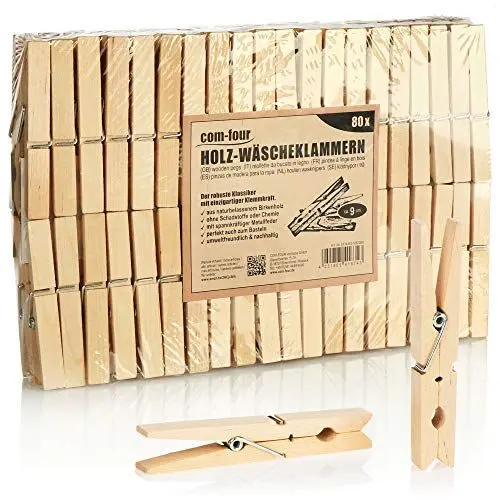 Produktbild: com-four® 80x Wäscheklammern XL aus Holz - Holzklammern aus Birkenholz - unbehandelte Holzwäscheklammern zum Wäscheaufhängen, ca. 9 cm - robuste Holzklemmen zum Basteln (080 Stück - Birke - XL)