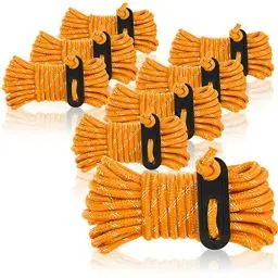 Produktbild: com-four® 8X Abspannseil je 4m für Camping reflektierend in orange - Zeltschnur mit Abspannschnalle - Spannschnur - Camping Schnur - Seilspanner - Zeltleine - Sturmband