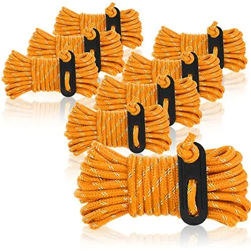 Produktbild: com-four® 8X Abspannseil je 4m für Camping reflektierend in orange - Zeltschnur mit Abspannschnalle - Spannschnur - Camping Schnur - Seilspanner - Zeltleine - Sturmband