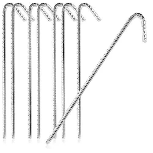 Produktbild: COM-FOUR® 8X XL Bodenanker aus massivem Stahl, J-Form 42 cm, Ø 1 cm – verzinkte Erdanker für Zelt, Pavillon, Hüpfburg, Trampolin, auch als Bewehrungsstab für den Boden, stabil & rostfrei