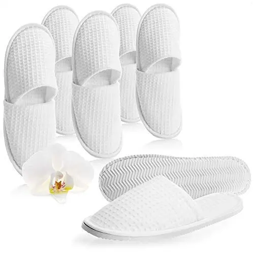 Produktbild: com-four® Frottee Slipper Größe 42/43, 6 Paar Waffel-Muster - Hotelslipper weiß geschlossen - Gästepantoffeln - Gästehausschuhe - Badeslipper - Frottierslipper - Hausschuhe - Farbe: weiß - Unisex