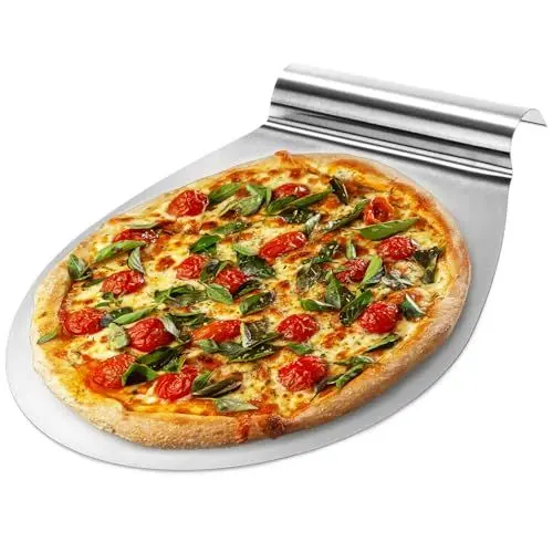 Produktbild: com-four® Pizzaschieber aus rostfreiem Edelstahl - Tortenhebe-Blech mit Griffmulde - Kuchen- und Pizzaheber - Pizzaschaufel bis zu Ø 26 cm (silberfarben - rund)