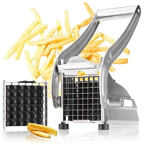 Produktbild: com-four® Pommesschneider - Pommes Frites Schnitzer aus Edelstahl - Kartoffelpresse mit 2 Schneideeinsätzen - Obst-, Gemüse- und Käsestiftler spülmaschinenfest (Edelstahl - 1 Stück)