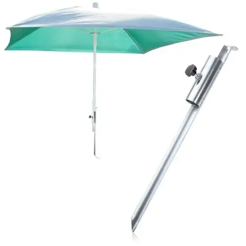 Produktbild: com-four® Sonnenschirmhalter aus verzinktem Stahl - Erdspieß für den Boden - Standfuß für Sonnenschirm am Strand - Schirmständer - Ø 12-32 mm (metallic)