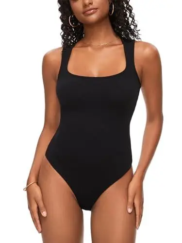 Produktbild: COMFREE Body Damen Bodysuit Elegant Eckiger Ausschnitt Ärmellos Racerback Top Damenbody Sommer Oberteil Tank Top Cami Bodys Schwarz S
