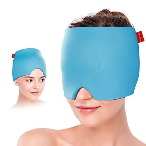 Produktbild: Comfytemp Migräne Maske Gel Kühlmaske, 360°umgeben Augenmaske Schlafmaske Kalt Wärme Kompresse für Kopfschmerzen und Trockene Augen Fieber Erkältung Kühlmütze Kühlhaube