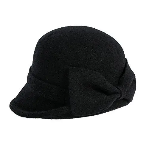 Produktbild: Comhats 100% Wolle 1920s Retro Fedorahüte Kirche Hüte Frauen Filzhut Damen Klassisch Bowler Hut Schwarz