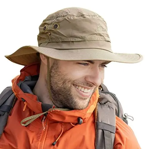 Produktbild: Comhats Großer Sonnenhut Herren L - XL, Breiter Krempe UV Safari Hüte für Sommer Outdoor Wandern Angeln Spazieren, Wasserdicht & Winddicht Khaki 60-63cm