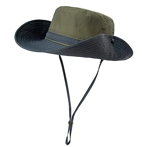 Produktbild: Comhats Herren Sonnenhut mit UV-Schutz, Outdoor Fischerhut, faltbar, Damen Wanderhut, Unisex Buschhut, Sommerhut, Hiking, breiter 50+ Boonie, Gartenhut, Tropenhut, wasserdicht Grün L/XL
