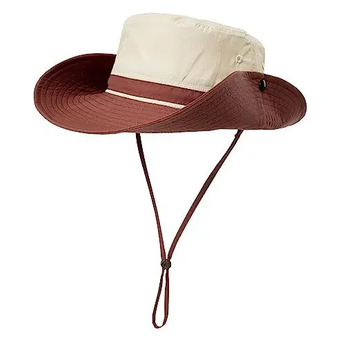 Produktbild: Comhats Herren Sonnenhut mit UV-Schutz, Outdoor Fischerhut, faltbar, Damen Wanderhut, Unisex Buschhut, Sommerhut, Hiking, breiter 50+ Boonie, Gartenhut, Tropenhut, wasserdicht Rötlichbraun M