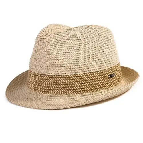 Produktbild: Comhats Herren Strohhut Trilby für Sommer, Sonnenschutz - Faltbarer Panama Hut, Fedora für Strand, Festival - Rollbar & Stilvoll Beige Groß L