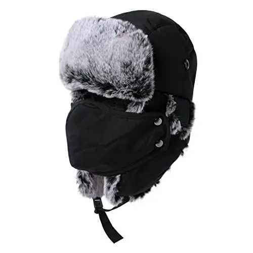 Produktbild: Comhats Herren Wasserdichter Fliegermütze Winter Warme Fellmütze Trappermütze Pelzmütze Wintermütze A69265_Schwarz L