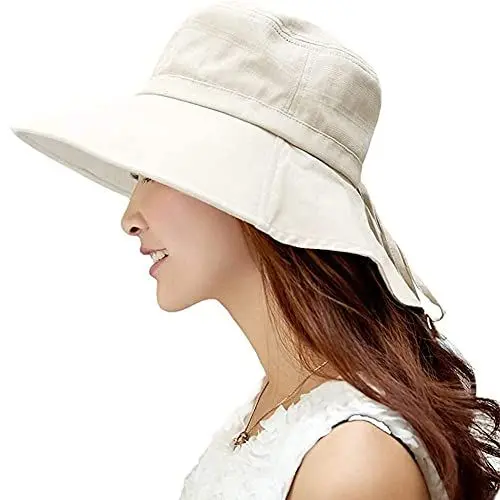 Produktbild: Comhats Sonnenhut Damen UPF 50 + Sonnenschutz mit Nackenschnur für Frauen breite Krempe Klappbarer Beige L
