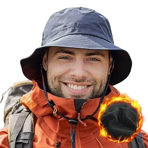 Produktbild: Comhats Winter wasserdichte Mütze, warme Fleece-gefütterte Fischerhüte - Regenhüte für Männer und Frauen - Verstellbar | Faltbar | Winddicht (DE/NL/SE/PL, Alphanumerisch, L, XL, 560_Blau)