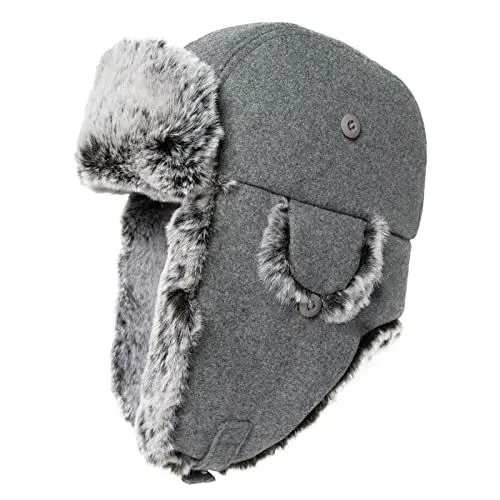 Produktbild: Comhats warme Fliegermütze für Herren Ohrenschützer Unisex Wintermütze mit Ohrenklappen weiche Kunstfellmütze Winddicht Grau L