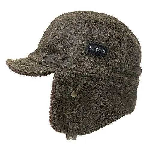 Produktbild: Comhats warme Trappermütze mit Kunstleder Hut Unisex Fliegermütze Fellmütze Erwachsenen für Herren Army Grün 60CM