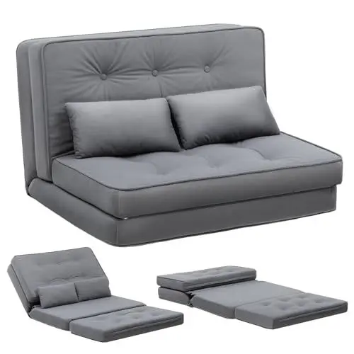 Produktbild: COMHOMA Relaxsessel Bodensofa Klappbar Bodensessel mit Schlaffunktion, Lazy Sofa, gepolsert mit 5-stufig Verstellbarer Rückenlehne, Sofabett Klappsofa für Wohnzimmer, Schlafzimmer (Grau) B002-GRAY