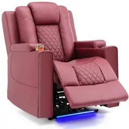 Produktbild: COMHOMA Relaxsessel elektrischer Fernsehsessel Ruhesessel Liegesessel mit LED, Liege-Funktion Polstersessel Kunstleder verstellbar Einzelliegesessel Wohnzimmer Schlafzimmer Heimkino rot