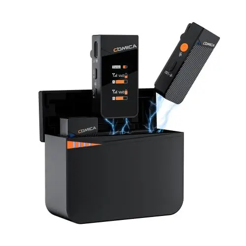 Produktbild: Comica Vimo C3 Lavalier Mikrofon Wireless mit 3,5mm & USB C Ausgabe, Ansteckmikrofon Kabellos mit Geräuschunterdrückung einem klick, 20H Akkulaufzeit, Mikrofon für Kamera, iPhone, Android, Handy, DSLR