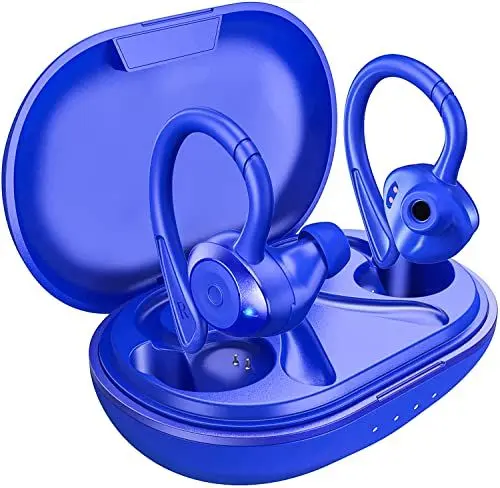 Produktbild: COMISO Bluetooth Kopfhörer Sport, IPX7 Wasserdicht In Ear Kopfhörer Kabellos Bluetooth 5.0, Stereo Tiefbass, Lautstärkeregler Ohrhörer mit HD Mikrofon für Laufen Joggen Radfahren Gaming Arbeit Blau