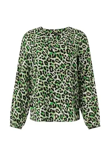 Produktbild: comma Viskosebluse mit Leo-Muster und V-Ausschnitt beige 40