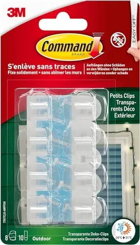 Produktbild: Command Transparente Lichterketten-Clips für den Außenbereich, 8 Clips, 10 Klebestreifen - Dekorieren ohne Löcher und Bohren
