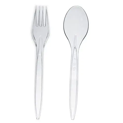 Produktbild: Commerline 200 Stück Plastikbesteck Set | 100 Löffel & 100 Gabeln Party Besteck Set | Mehrweg & Robust | Wiederverwendbar Spülmaschinenbeständig gemäß (100 Löffel & 100 Gabeln)