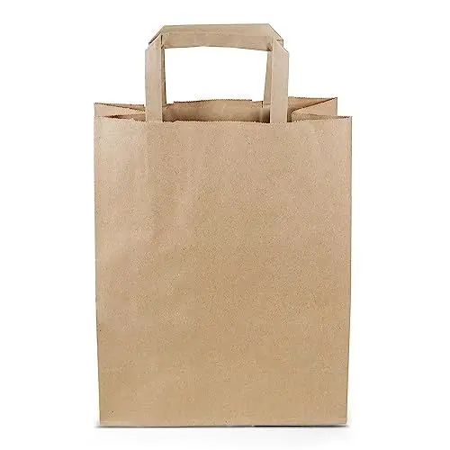 Produktbild: Commerline Papiertüten 250 Stück, Braun, 22+10x28 cm | Kraftpapier Tüten Klein Mit Henkel | Tragetasche Groß Papiertragetaschen Papiertüte Papiertaschen