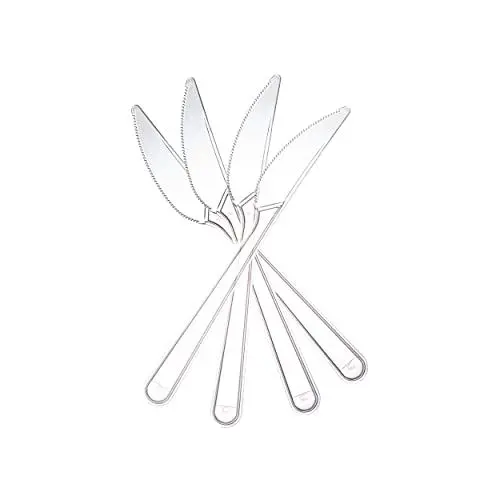 Produktbild: Commerline Plastikmesser 200 Stück | Plastikbesteck | Mehrweg & Robust Party Besteck | Plastik Messer Wiederverwendbar Messer | Spülmaschinenbeständig gemäß