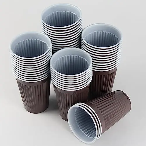 Produktbild: Commerline Thermobecher braun-weiß 180 ml | 3000 stück Einweg Automatenbecher Einwegthermobecher Heißgetränkbecher | Plastikbecher Automatengängig Trinkbecher für Automaten 0,18l
