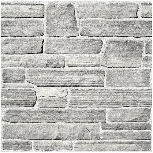 Produktbild: Commomy 10 Stück 3D Wandpaneele Steinoptik Selbstklebend, Grau, 30x30cm, PVC Wandverkleidung Steinoptik Backstein, 3D Wall Panels Wanddekor für Innenbereich Wohnzimmer Küche Schlafzimmer